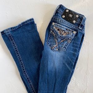 Miss Me Signature Boot Jeans. Bling Pockets and Distressing